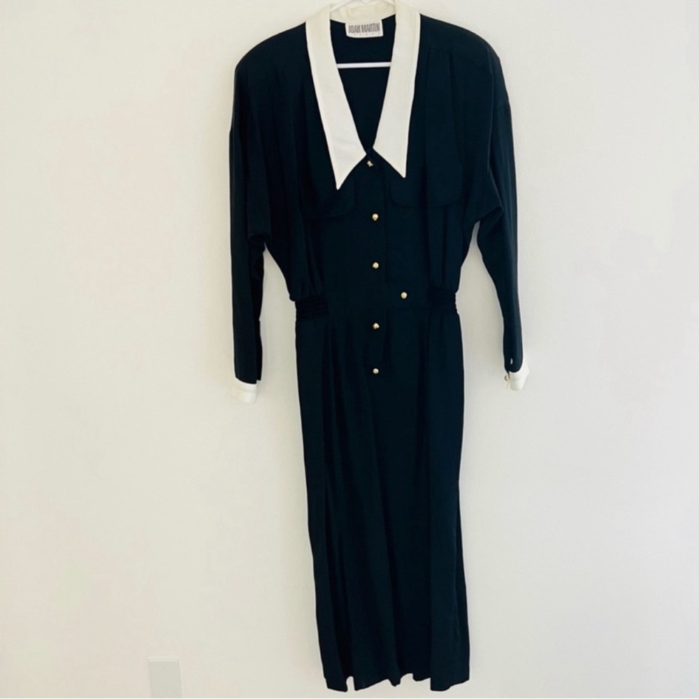 Vintage 80s Joan Martin Black Long Sleeve Maxi Dress 14